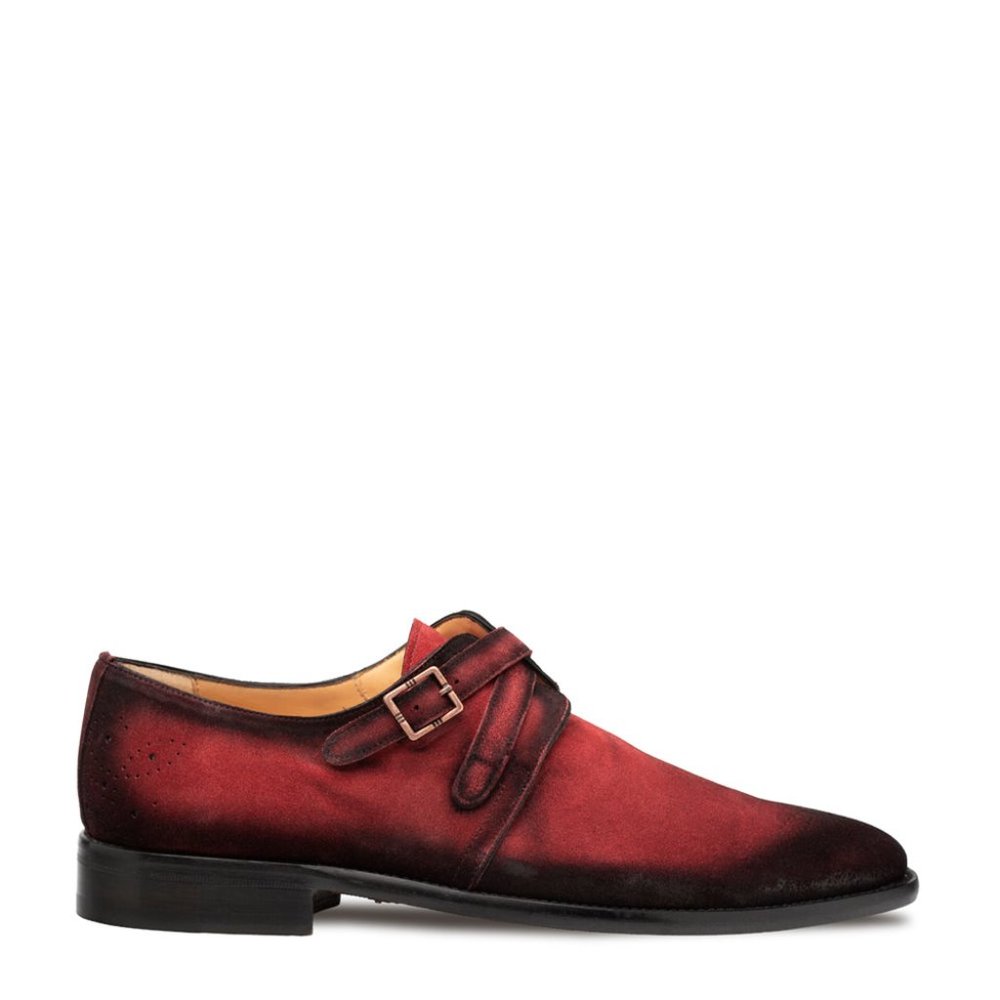 Bashwood Handmade Red Patina Suede Leather Monkstraps